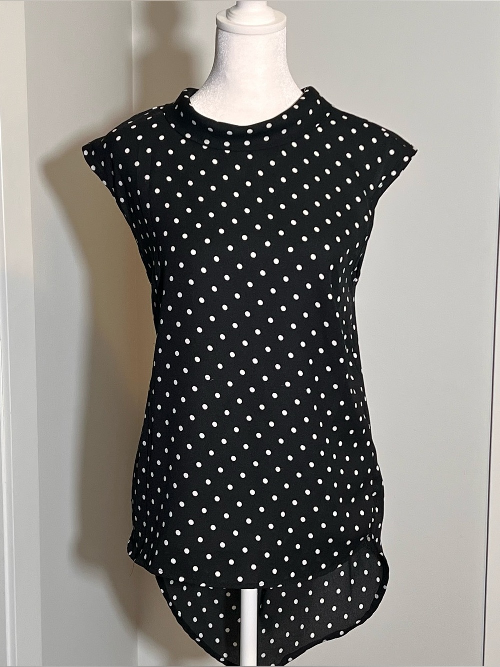 Truth NYC Black Polka Dot Top with Small Cap Sleeve